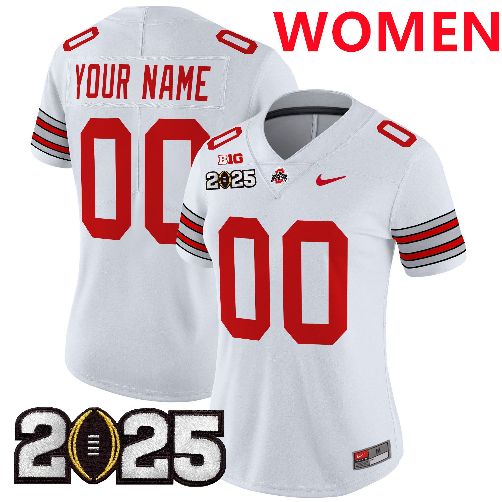 Women Ohio State Buckeyes White 2025 CFP Final Patch Vapor Limited Custom NCAA Jersey->customized ncaa jersey->Custom Jersey